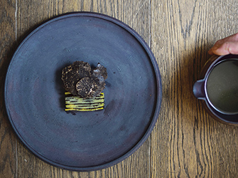 Roasted wagyu, fermented mushrooms,black truffle, potato broth.